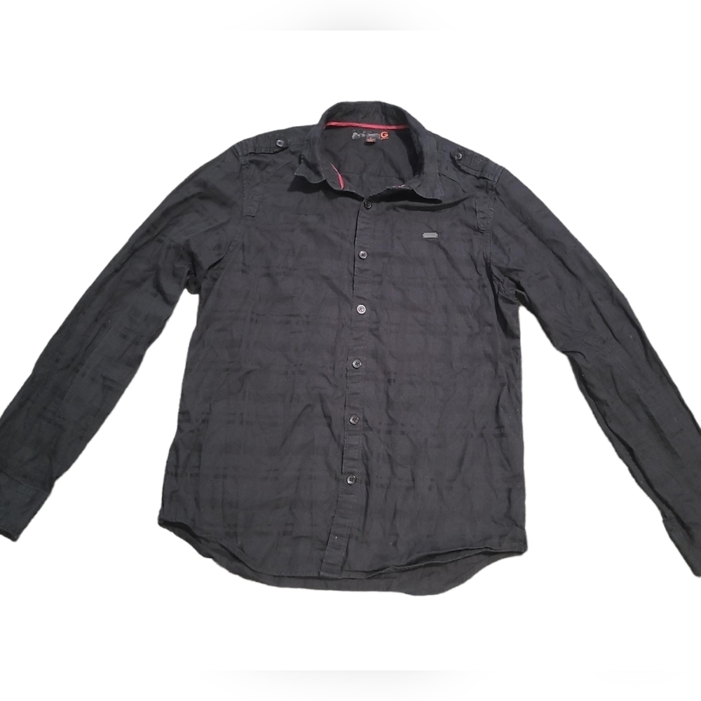 GUESS checkered button down black shirt L